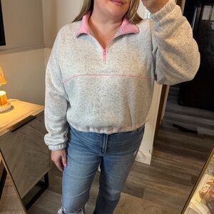 Thread & Supply Gray and Pink Quarter-Zip Pullover Size Large